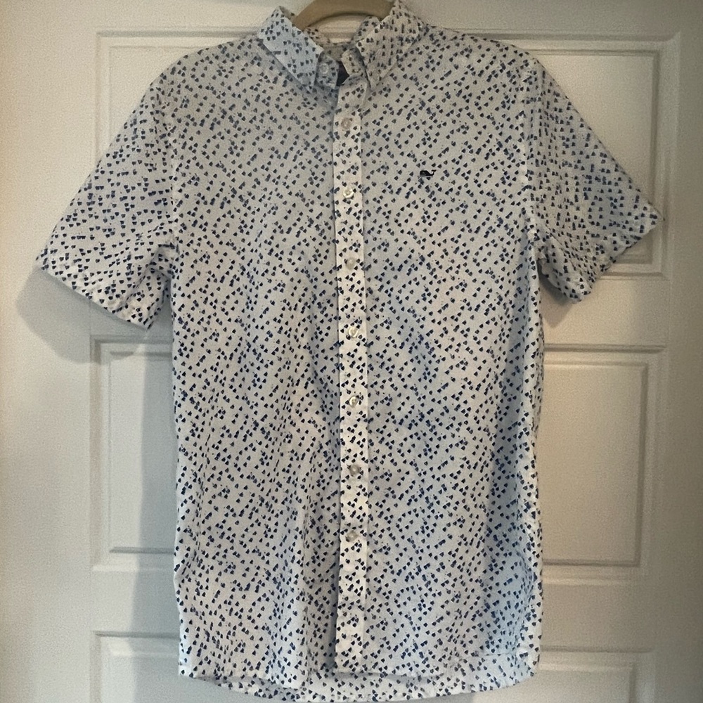 Vineyard Vines Boys Short Sleeve Whale Shirt, Fish Print, Size XL (18)